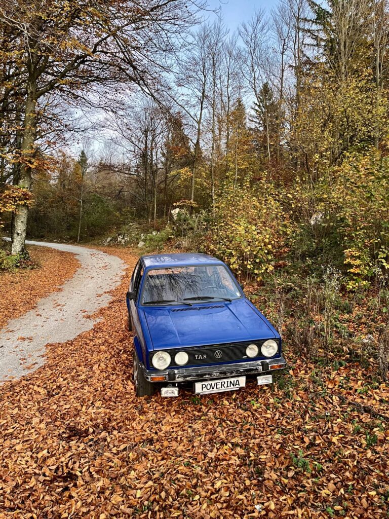 una macchina degli anni '80 tra il fogliame delle colline goriziane