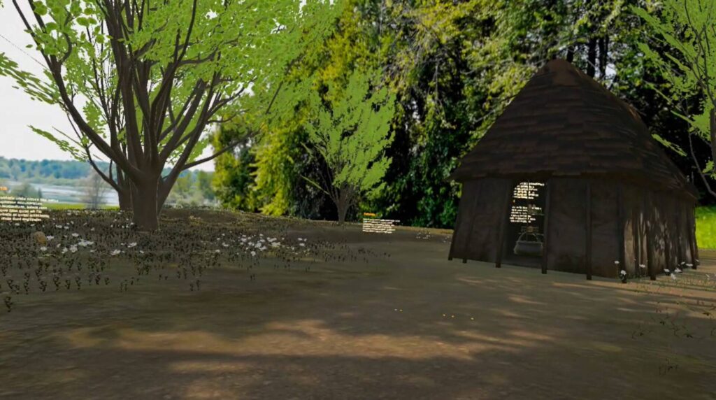 Neolithic Village - frame of a scenario visible through the virtual reality viewer